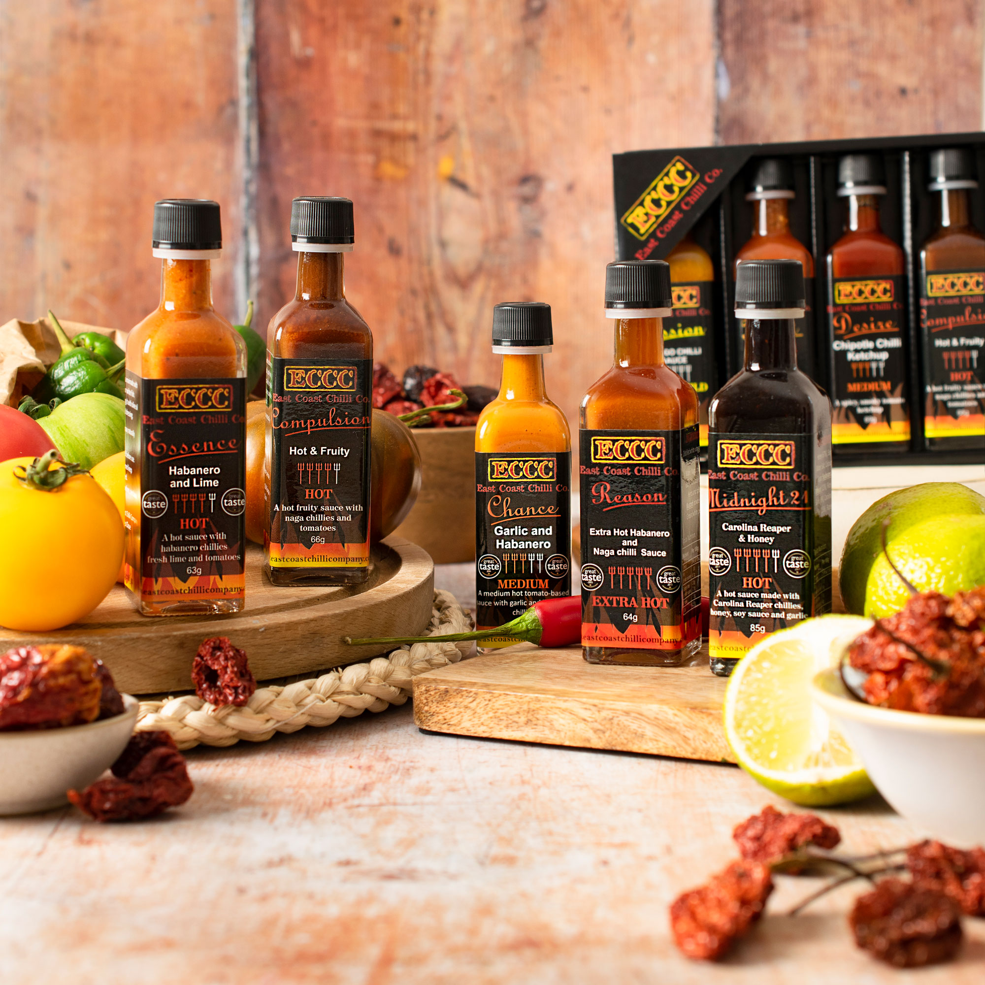 Mini Hot Sauce Gift Set - 5 of our hottest Artisan Chilli Sauces - 60ml Bottles - Spicy Taster Pack for Chilli Lovers